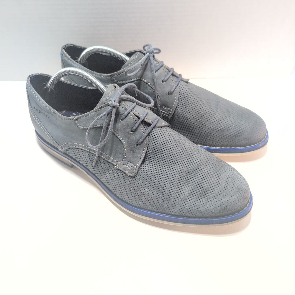 Bugatti Perforated Suede Oxfords Lace Up Dusty Blue Grey Men's 44
